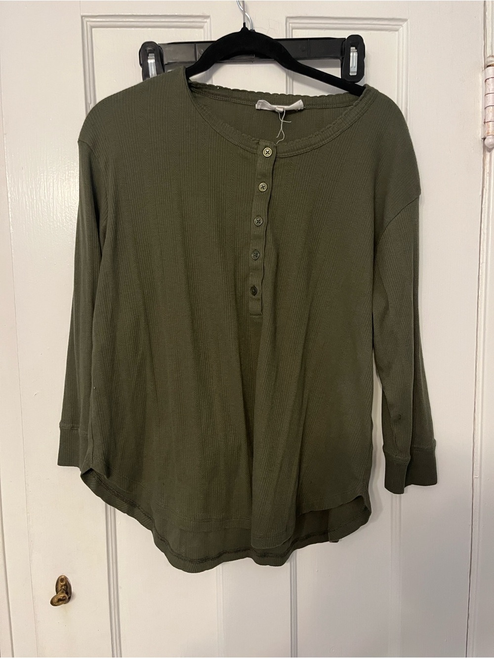THE GREAT. Sleep Olive Green Henley Pointelle Crop Lounge Set 2pcs Small 1 - Picture 2 of 9